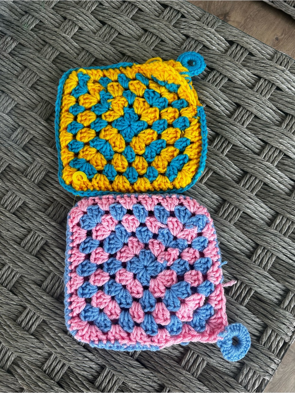 Vintage Handmade Crochet Potholder Hotpad Trivet Granny Square W Hanging  Loop